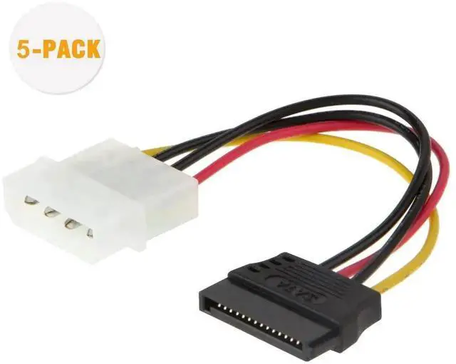 Alt view image 5 of 5 - WRIARICH 5-Pack 4 Inch 4 Pin LP4 Molex to SATA 15Pin Power Adapter Cable, IDE Molex to SATA Power Converter Cord for PC HDD SSD Optical Drives