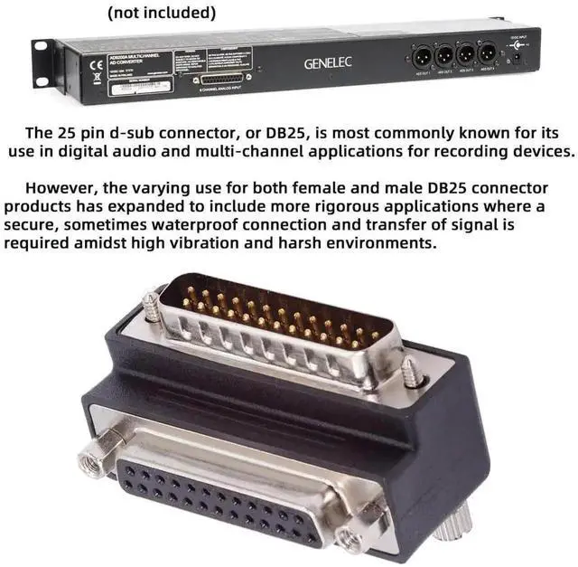 Alt view image 4 of 7 - WRIARICH 90 Degree Down Angled DB25 Male to Female D-SUB Coupler, LPT Parallel AES/EBU 25Pin Right Angle Adapter with Lock Nuts & Screw Posts