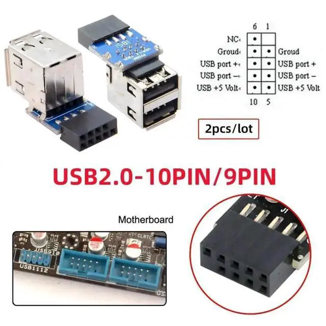 Alt view image 4 of 7 - WRIARICH 2 Pack Vertical USB 2.0 Header Splitter Adapter, Motherboard 9Pin/10Pin Female to Dual USB2.0 Female Internal Extension Connector