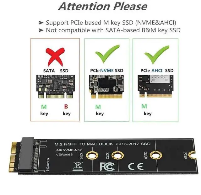 Alt view image 4 of 7 - WRIARICH M.2 NGFF M-Key NVMe AHCI SSD Converter Adapter Card, Storage Upgrade Kit for MacBook Air 11" A1465 /13" A1466 Mid 2013-2017, Replace Original Apple Proprietary SSD