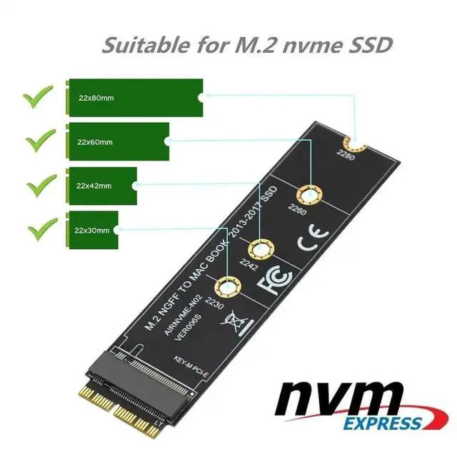 Alt view image 7 of 7 - WRIARICH M.2 NGFF M-Key NVMe AHCI SSD Converter Adapter Card, Storage Upgrade Kit for MacBook Air 11" A1465 /13" A1466 Mid 2013-2017, Replace Original Apple Proprietary SSD