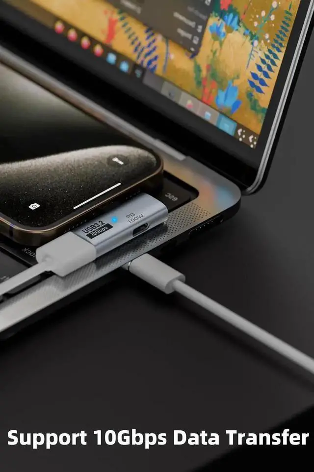 Alt view image 2 of 6 - 2-in-1 Grey USB C OTG Adapter, USB 3.2 10Gbps Data Port + 100W PD Fast Charging Converter, Thunderbolt 3/4 Compatible for ROG Ally, Steam Deck, Meta Quest 2, iPhone 15 Series, iPad, MacBook & All USB-