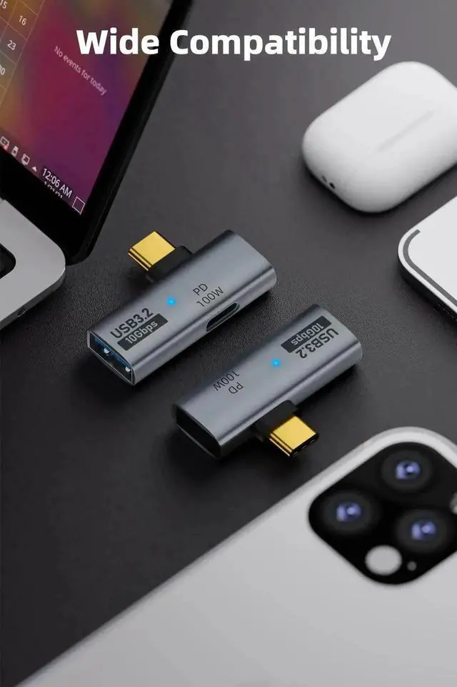 Alt view image 6 of 6 - 2-in-1 Grey USB C OTG Adapter, USB 3.2 10Gbps Data Port + 100W PD Fast Charging Converter, Thunderbolt 3/4 Compatible for ROG Ally, Steam Deck, Meta Quest 2, iPhone 15 Series, iPad, MacBook & All USB-