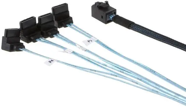 Alt view image 3 of 4 - WRIARICH 0.5M (1.6FT) Internal HD Mini SAS SFF-8643 Host to 4x Right Angle SATA Target Breakout Cable, SFF-8643 RAID Controller to 4 SATA HDD/SSD Internal Data Cord