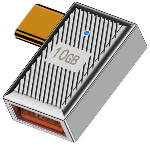 Main image of WRIARICH Left & Right Angled USB 3.1 Type-C Male to USB 3.0 A Female OTG Adapter, 10Gbps Data 120W Fast Charging Converter, Metal Alloy Housing Mecha Cyberpunk Style for Laptops Phones