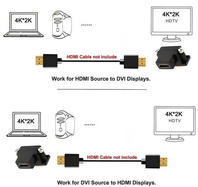 Alt view image 6 of 7 - WRIARICH 2 Pack 90° Angled Bidirectional DVI(24+1) Male to HDMI Female Adapter, Gold-Plated HDMI DVI Converter