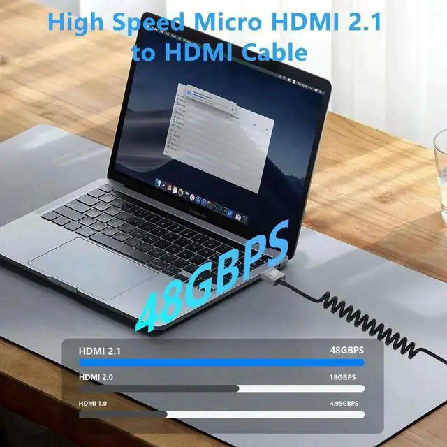 Alt view image 2 of 7 - WRIARICH 3FT/0.9M Coiled Micro HDMI to HDMI 2.1 Cable, 48Gbps High Speed Cord Supports 8K 4K 3D Dynamic HDR for Camera Laptop Monitor