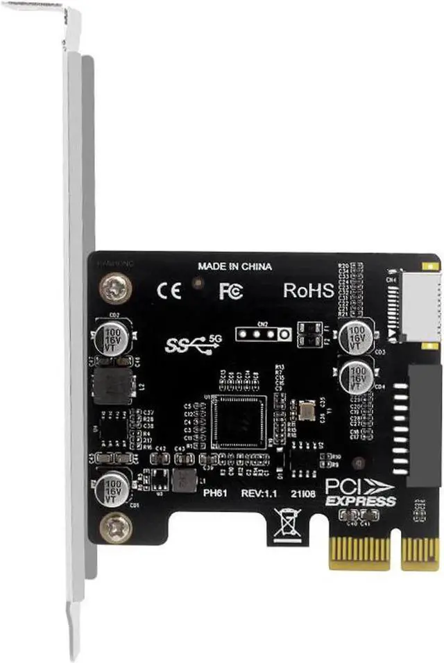 Alt view image 2 of 5 - WRIARICH PCIe x1 USB 3.2 Gen1 Expansion Card, PCI Express to USB 3.2 Type-E A Key + USB 3.0 20Pin Internal Header Adapter, 5Gbps Front Panel USB Connector for Desktop PC Motherboards