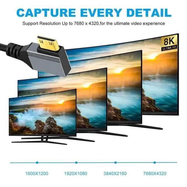 Alt view image 3 of 7 - WRIARICH Right 90 Degree Stretch Coiled Mini HDMI 2.1 Male to HDMI Male Cable, 8K@60Hz Supported for HDTV, PC, Laptops & Monitors