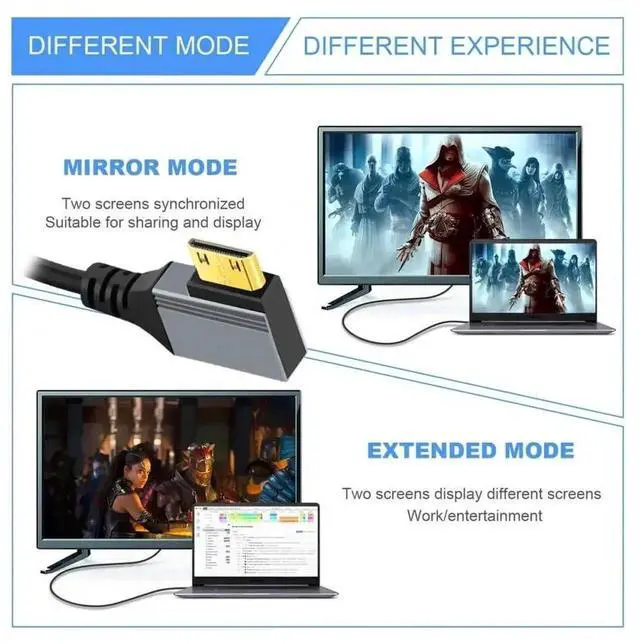 Alt view image 4 of 7 - WRIARICH Right 90 Degree Stretch Coiled Mini HDMI 2.1 Male to HDMI Male Cable, 8K@60Hz Supported for HDTV, PC, Laptops & Monitors