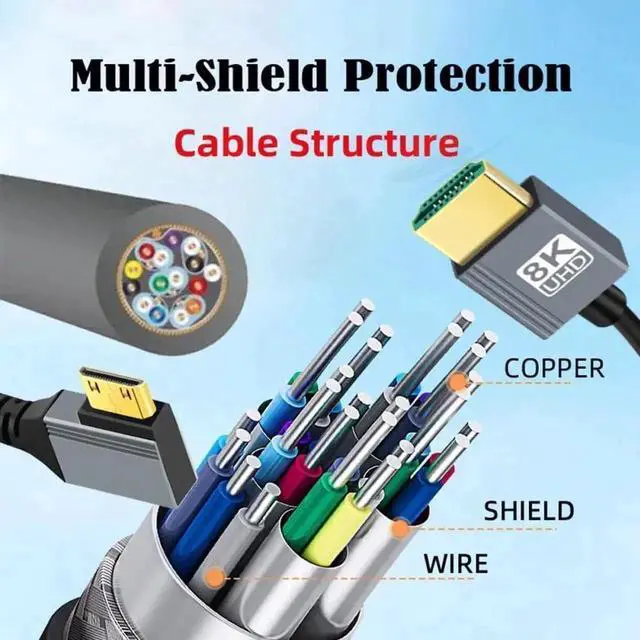 Alt view image 7 of 7 - WRIARICH Right 90 Degree Stretch Coiled Mini HDMI 2.1 Male to HDMI Male Cable, 8K@60Hz Supported for HDTV, PC, Laptops & Monitors
