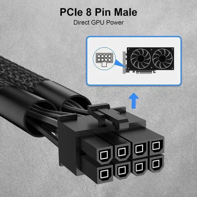 Alt view image 2 of 7 - WRIARICH 9 Inch Braided PCIe Power Adapter Cable, Dual 6-Pin Female to Single 8-Pin Male GPU Power Connector, 1 Pack