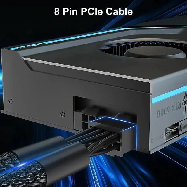 Alt view image 3 of 7 - WRIARICH 9 Inch Braided PCIe Power Adapter Cable, Dual 6-Pin Female to Single 8-Pin Male GPU Power Connector, 1 Pack