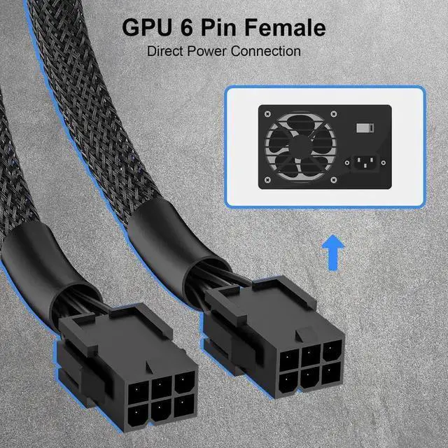 Alt view image 5 of 7 - WRIARICH 9 Inch Braided PCIe Power Adapter Cable, Dual 6-Pin Female to Single 8-Pin Male GPU Power Connector, 1 Pack
