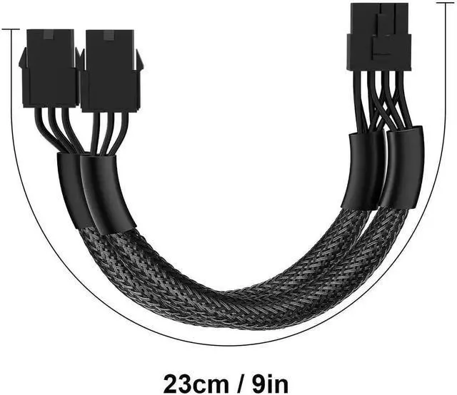 Alt view image 6 of 7 - WRIARICH 9 Inch Braided PCIe Power Adapter Cable, Dual 6-Pin Female to Single 8-Pin Male GPU Power Connector, 1 Pack
