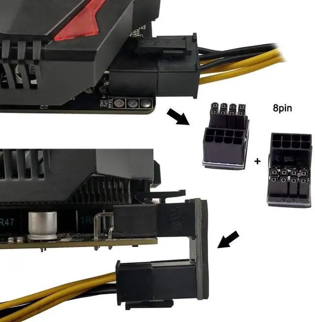 Alt view image 2 of 6 - WRIARICH 2 Pack 180 Degree ATX 8Pin Male to Female Angled GPU Power Adapter, Straight Flip Turning Connector for Graphics Card Cable Routing