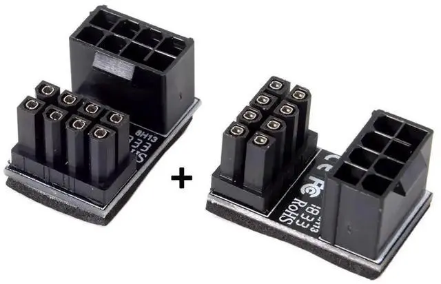 Alt view image 4 of 6 - WRIARICH 2 Pack 180 Degree ATX 8Pin Male to Female Angled GPU Power Adapter, Straight Flip Turning Connector for Graphics Card Cable Routing