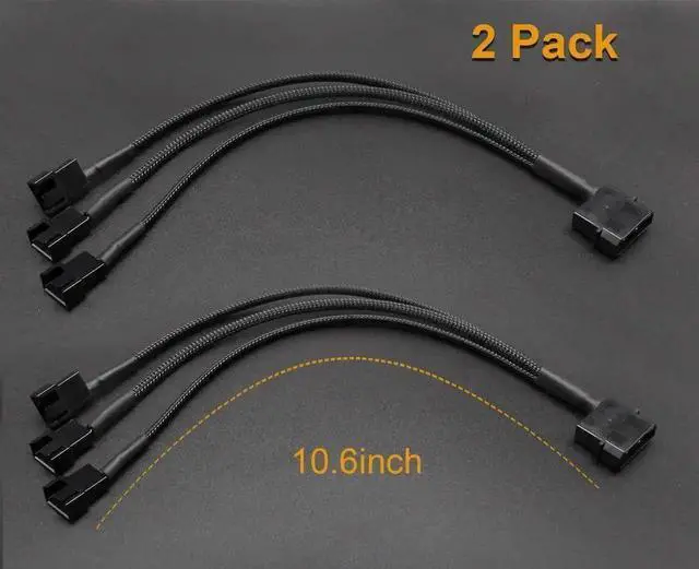 Alt view image 2 of 6 - WRIARICH 10 Inch Molex to 3 Way 3Pin/4Pin PC Case Fan Splitter Cable, 4Pin LP4 Molex to Triple Fan Power Adapter (2 Pack)