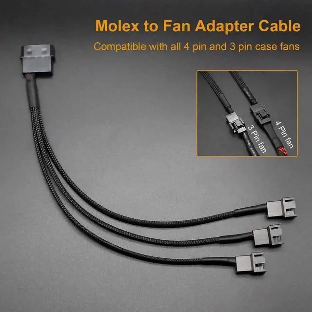 Alt view image 3 of 6 - WRIARICH 10 Inch Molex to 3 Way 3Pin/4Pin PC Case Fan Splitter Cable, 4Pin LP4 Molex to Triple Fan Power Adapter (2 Pack)