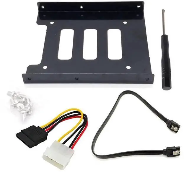 Main image of WRIARICH Black 2.5" to 3.5" Metal HDD Mounting Bracket Adapter, With IDE 4Pin to SATA 15Pin Power Cable & SATA 3.0 Data Cable for Desktop & Server SSD/HDD