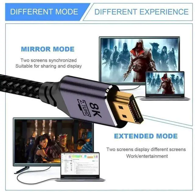 Alt view image 2 of 7 - WRIARICH 2M Magnetic HDMI 2.1 Cable, Type-A Male to Male Cord Supports 8K for Laptops & HDTVs