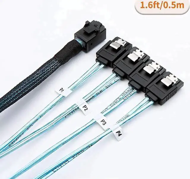 Alt view image 5 of 7 - WRIARICH 0.5M (1.6FT) SFF-8643 HD Mini SAS to 4 SATA Fan-Out Internal Cable, Server RAID Controller Breakout Cable for HDD & SSD