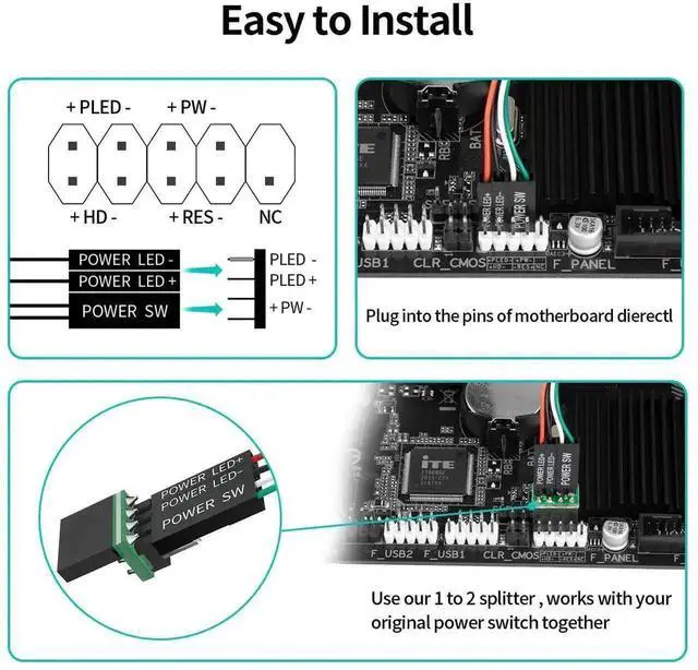 Alt view image 3 of 6 - WRIARICH External Desktop PC Power Button with LED Indicator, Motherboard Power SW Extension On/Off Switch Cable