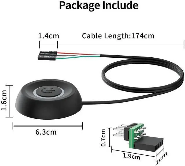 Alt view image 6 of 6 - WRIARICH External Desktop PC Power Button with LED Indicator, Motherboard Power SW Extension On/Off Switch Cable