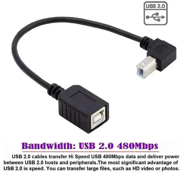 Alt view image 7 of 7 - WRIARICH 20cm Up 90 Degree USB 2.0 Type-B Male to Female Extension Cord for Printers, Scanners & Hard Drives