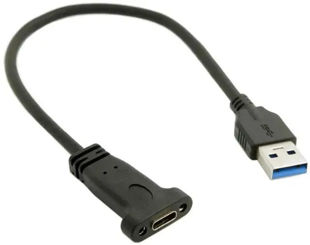 Alt view image 2 of 6 - WRIARICH 20cm Panel Mount USB3.0 TypeA Male to USB3.1 TypeC Female Extension Cable with Screw Holes | 5Gbps High Speed Cord