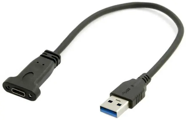 Alt view image 6 of 6 - WRIARICH 20cm Panel Mount USB3.0 TypeA Male to USB3.1 TypeC Female Extension Cable with Screw Holes | 5Gbps High Speed Cord