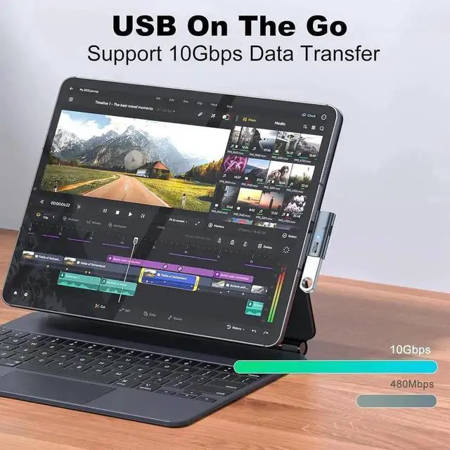 Alt view image 2 of 7 - 2 Pack 2-in-1 USB-C OTG Adapter, USB 3.2 Gen2 10Gbps Data Converter with 100W PD Charging Port, Type-C Splitter Compatible with Meta Quest 2, ROG Ally, Steam Deck, iPhone 15 Series, iPad, MacBook & Al