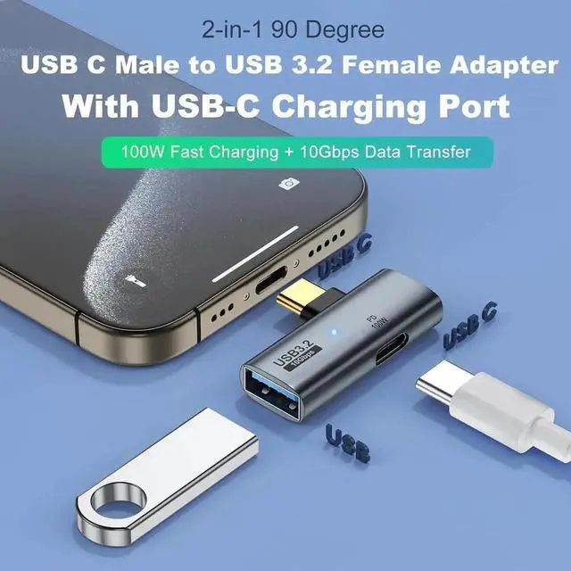 Alt view image 7 of 7 - 2 Pack 2-in-1 USB-C OTG Adapter, USB 3.2 Gen2 10Gbps Data Converter with 100W PD Charging Port, Type-C Splitter Compatible with Meta Quest 2, ROG Ally, Steam Deck, iPhone 15 Series, iPad, MacBook & Al
