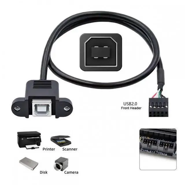 Alt view image 5 of 7 - WRIARICH USB 2.0 Motherboard 9/10Pin Header to Type-B Female Panel Mount Cable with Lock Nuts for Industrial Equipment Chassis