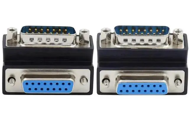 Main image of WRIARICH 2 Pack 90 Degree Angled DB15 D-SUB Male to Female Adapter, HD15 SVGA Serial Gender Changer Coupler for Monitors, POS, Industrial Testing Equipment