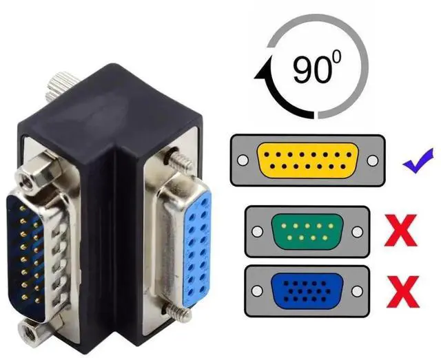 Alt view image 5 of 7 - WRIARICH 2 Pack 90 Degree Angled DB15 D-SUB Male to Female Adapter, HD15 SVGA Serial Gender Changer Coupler for Monitors, POS, Industrial Testing Equipment
