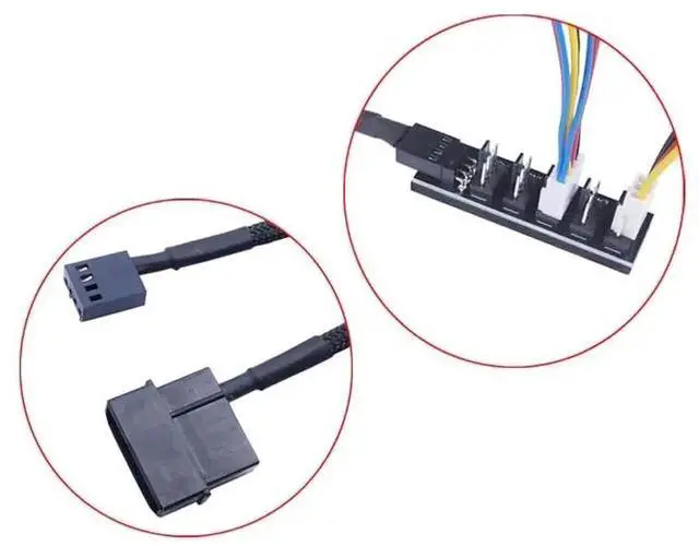 Alt view image 6 of 6 - WRIARICH 5-in-1 PWM 2510 4Pin Fan Splitter Hub, Nylon Braided Independent Power Supply PC Cooling Fan Extension Adapter