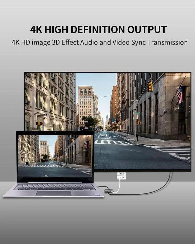 Alt view image 2 of 6 - WRIARICH 3-in-1 USB C Multiport Adapter, Type-C Hub with 4K HDMI, USB 3.0 Data Port & 100W PD Fast Charging, AV Video Converter Compatible with MacBook, iPad, Chromebook, USB-C Laptops & Phones