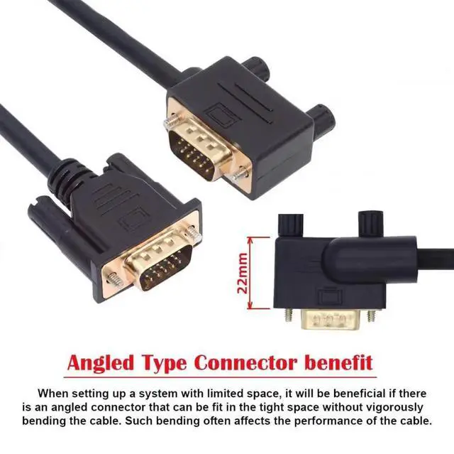 Alt view image 3 of 7 - WRIARICH 3.3FT Right 90 Degree Angled VGA Male to Straight Male Cable, 3COAX+6C RGB Video Cord for Computer Monitor Projector