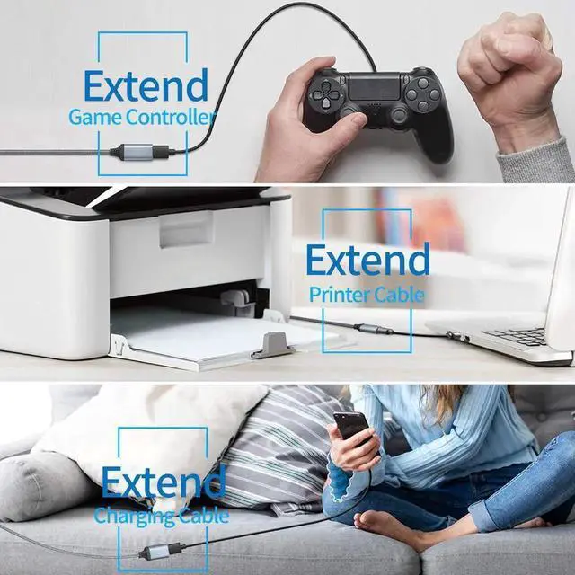 Alt view image 4 of 7 - WRIARICH USB 3.0 Extension Cable Type A Male to Female Extension Cord, High Data Transfer Compatible with USB Keyboard, Mouse, Flash Drive, Hard Drive 16.4 ft.