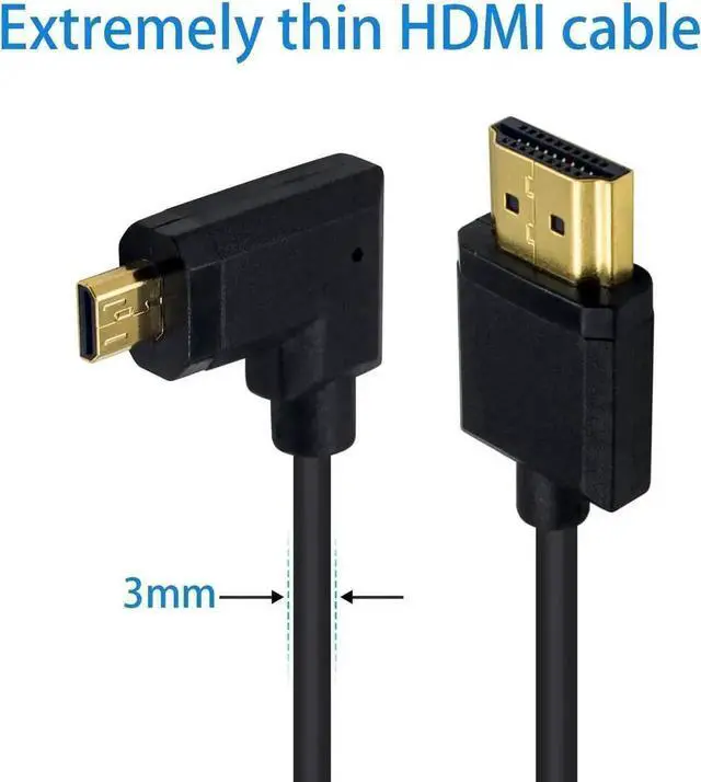 Alt view image 2 of 7 - WRIARICH 6 Inch / 15cm Ultra-Thin Right Angle Micro HDMI Male to HDMI Male Cable, Supports 4K UHD, 1080P, 3D & HDMI Ethernet Channel