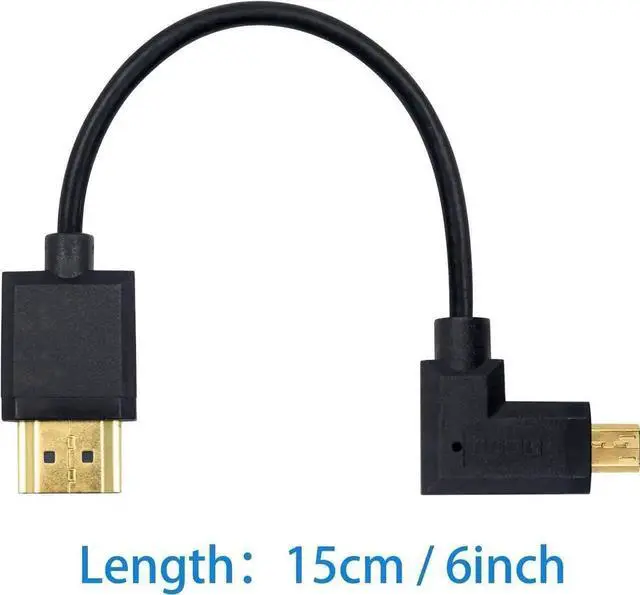 Alt view image 6 of 7 - WRIARICH 6 Inch / 15cm Ultra-Thin Right Angle Micro HDMI Male to HDMI Male Cable, Supports 4K UHD, 1080P, 3D & HDMI Ethernet Channel