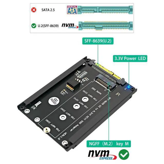 Alt view image 3 of 6 - WRIARICH M.2/SATA to U.2 SFF-8639 Adapter, M.2 NVMe (M-Key) + M.2 SATA (B+M Key) SSD Converter with Metal Case, PCIe 3.0 x4 32Gbps Riser Card for Samsung WD Kingston ADATA Intel ZHITAI M.2 SSD