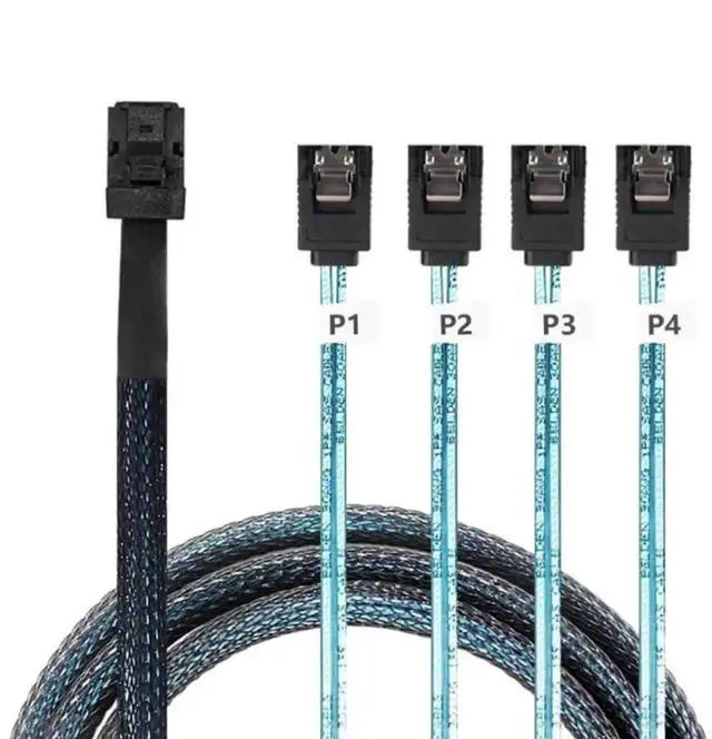 Alt view image 4 of 5 - WRIARICH Mini SAS HD SFF-8643 to 4-Port SATA 7P Female Server Internal Cable, 39.37 Inches