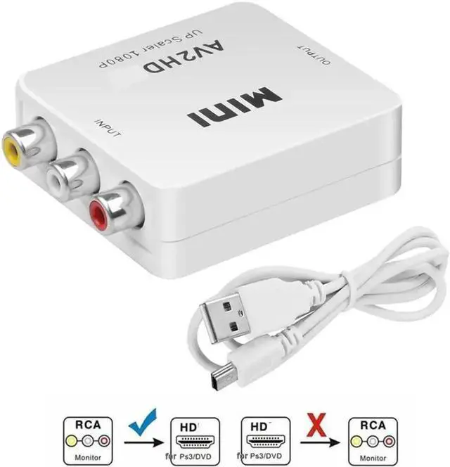 Main image of WRIARICH White 1080P RCA CVBS AV to HDMI Converter, Analog Composite Audio Video Adapter Supports PAL/NTSC, Compatible Xbox PS2 Wii SNES N64 VHS VCR DVD