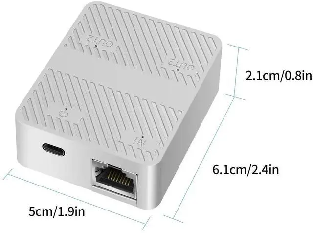 Alt view image 3 of 7 - White 1-In-2-Out RJ45 Active Ethernet Splitter, 100Mbps Network Extender with USB-C Power Cord, Allows Two Devices Simultaneous Networking, Compatible with Cat5/Cat5e/Cat6/Cat7/Cat8 LAN Cables