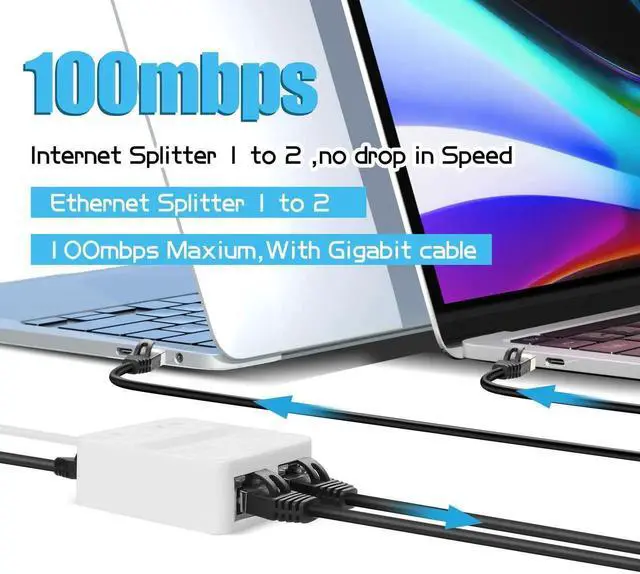 Alt view image 7 of 7 - White 1-In-2-Out RJ45 Active Ethernet Splitter, 100Mbps Network Extender with USB-C Power Cord, Allows Two Devices Simultaneous Networking, Compatible with Cat5/Cat5e/Cat6/Cat7/Cat8 LAN Cables