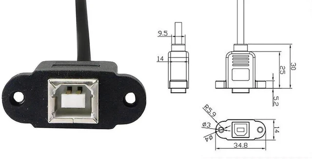 Alt view image 3 of 6 - WRIARICH 50cm Micro USB 5Pin Male to USB 2.0 Type-B Female Cable, Panel Mount Data & Charging Cord with Screw Holes