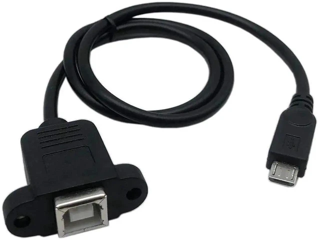 Alt view image 5 of 6 - WRIARICH 50cm Micro USB 5Pin Male to USB 2.0 Type-B Female Cable, Panel Mount Data & Charging Cord with Screw Holes