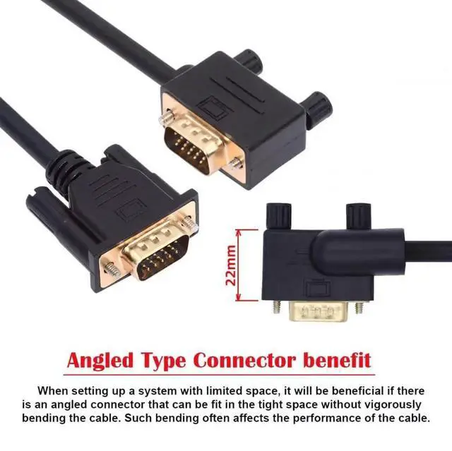 Alt view image 3 of 7 - WRIARICH 3.3FT Left 90 Degree Angled VGA Male to Straight Male Cable, 3COAX+6C RGB Video Cord for Computer Monitor Projector
